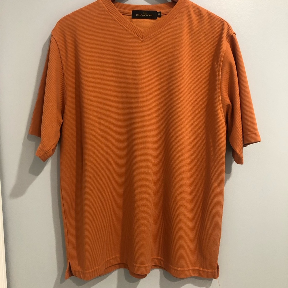 Bugatchi Uomo Orange V Neck Short Sleeve Shirt Men’s Size Medium